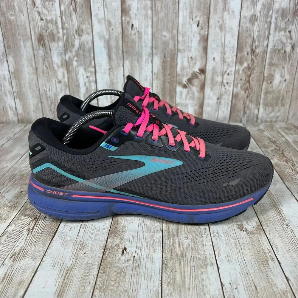 Brooks Ghost 15 Women's Running‎ Shoes Black Pink Blue Athletic Sneakers